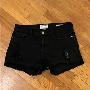 frame black denim shorts
